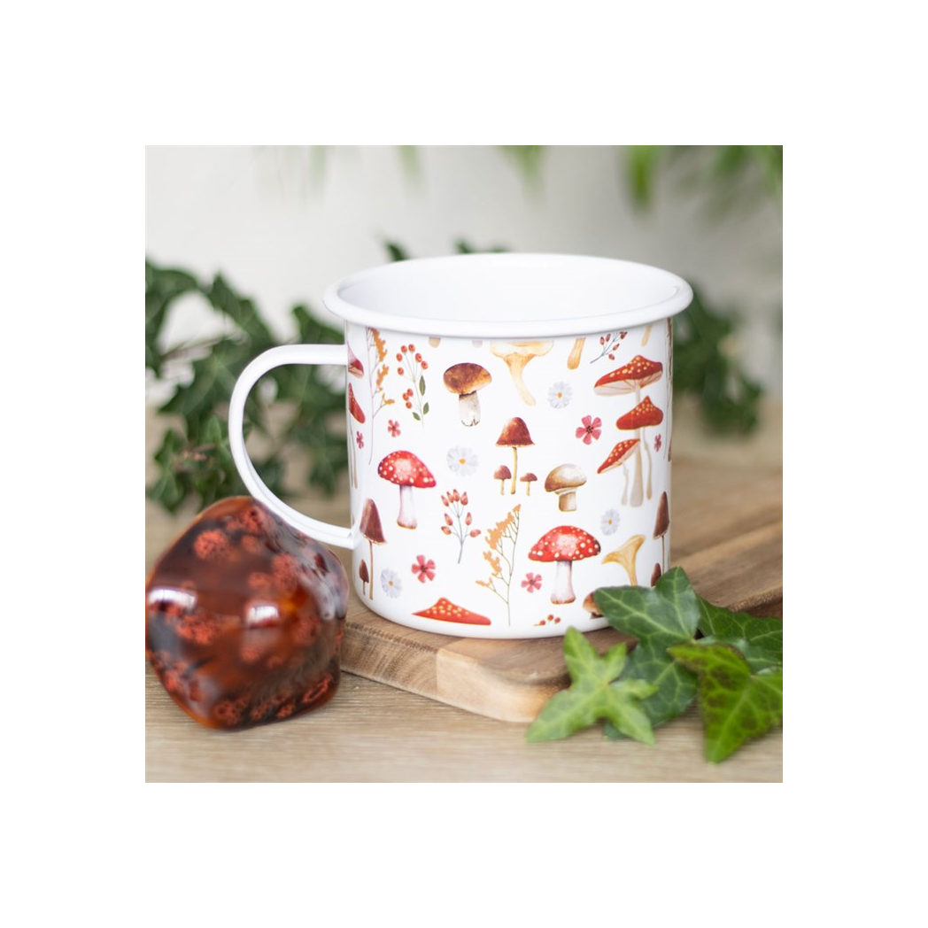 All Over Mushroom Print Enamel Mug