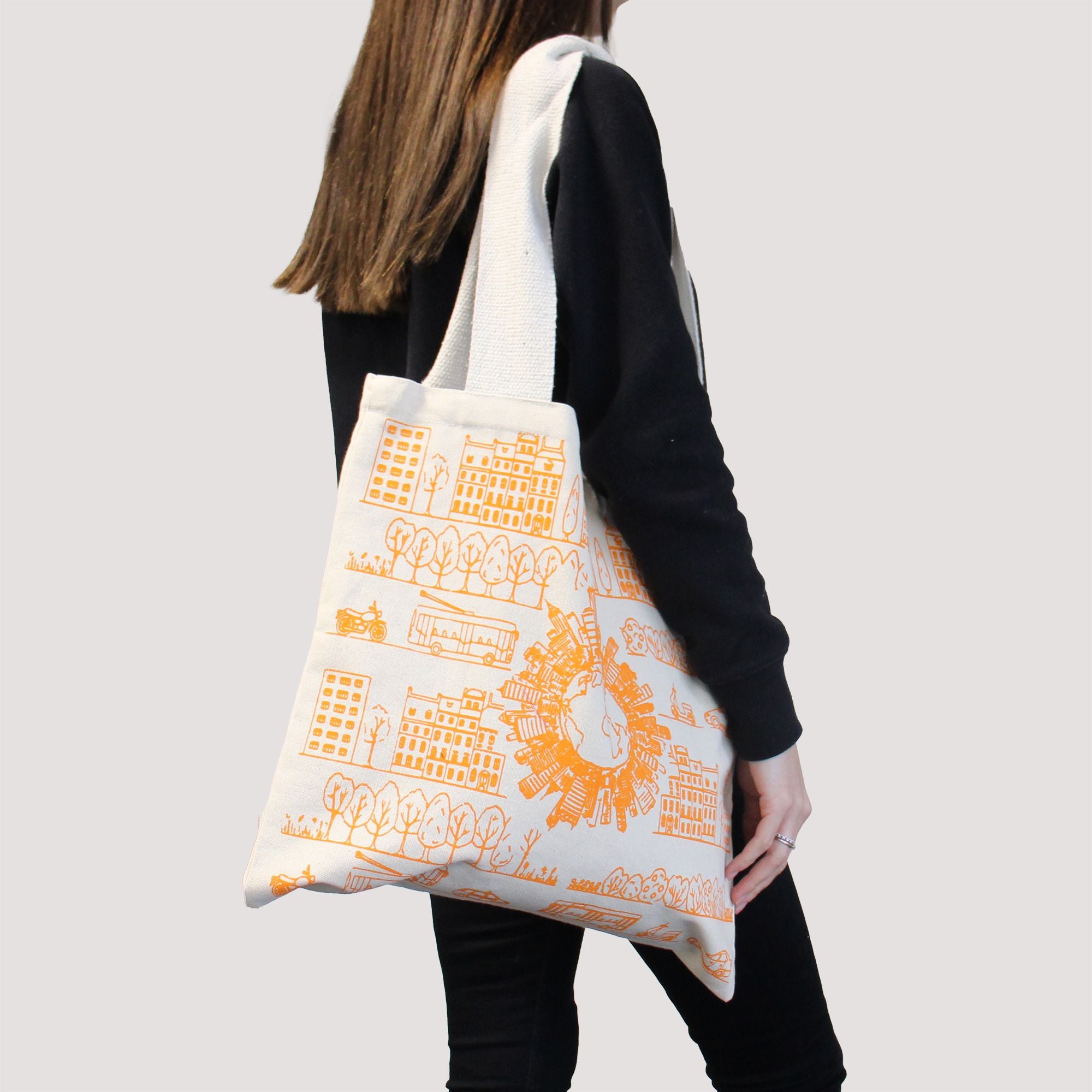Big Cotton Shopping Bag - 38x42cm - City Life - 10oz