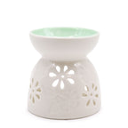 Classic White Oil Burner - Floral with Teal Well