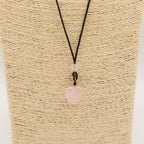 Cord Necklace Gemstone Pendant - Rose Quartz Heart